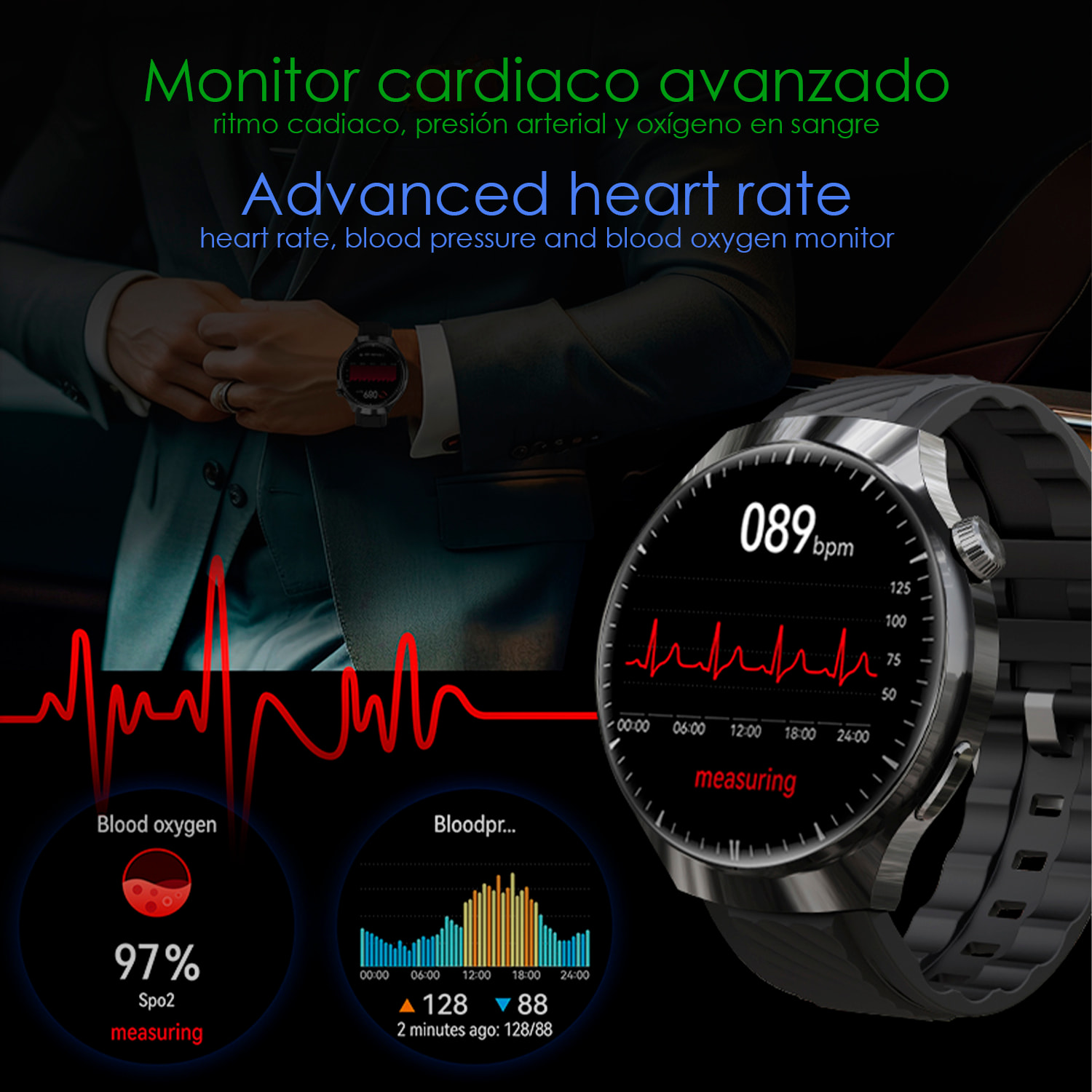 Smartwatch Watch 4 Pro con llamadas Bluetooth, dos correas (metal y cuero), modos de deporte, monitoreo de salud y corona multifunción