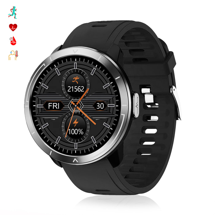 Smartwatch M18 Plus con termometro corporeo, frequenza respiratoria, pressione sanguigna e O2. Modalità multisport.
