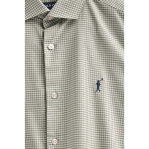 Camisa verde militar de corte slim y cuadros vichy con logo Rigby Go