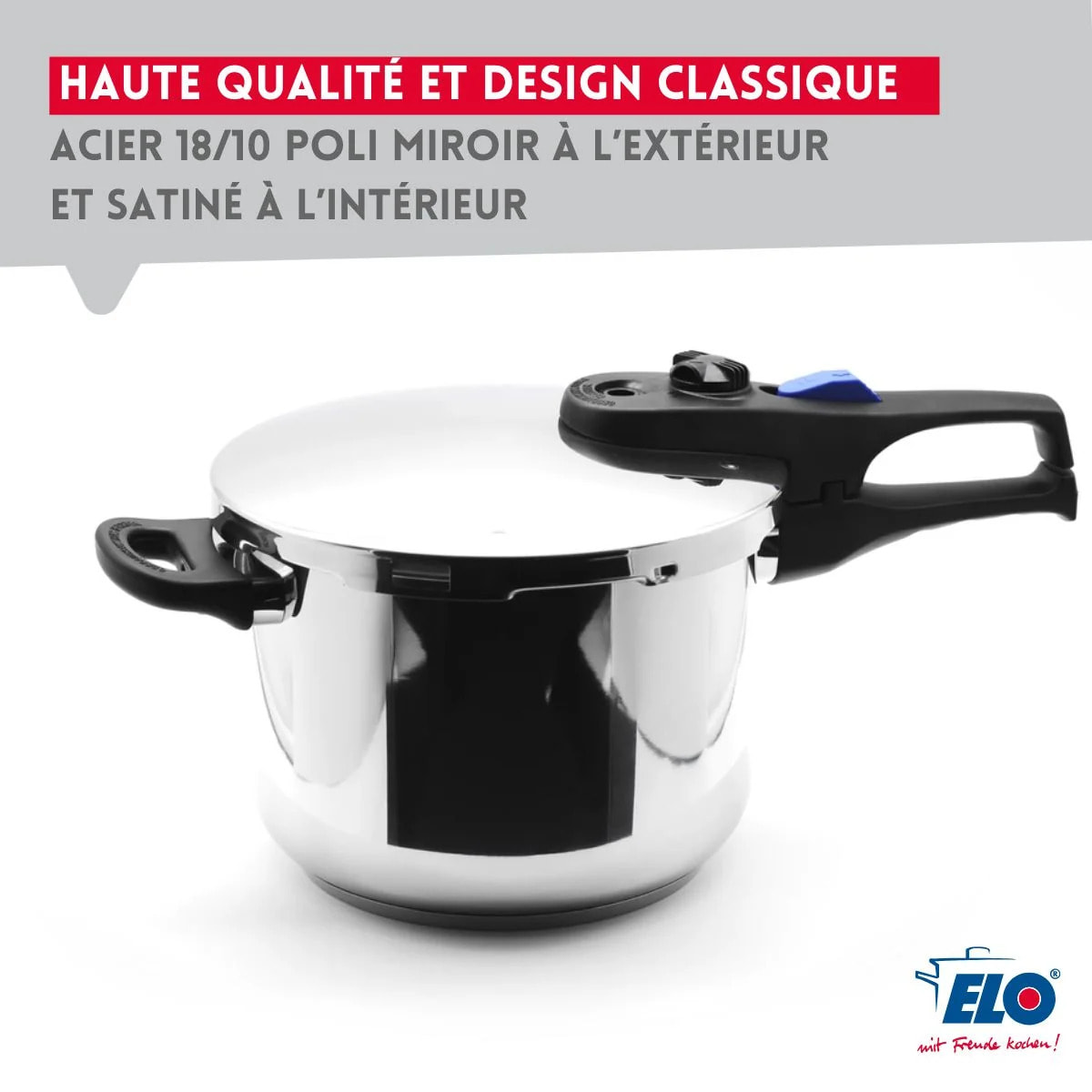 Autocuiseur vapeur en acier inoxydable 18/10 22 cm 3 à 6 litres Elo Praktika Plus XL