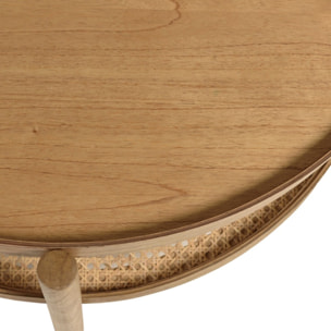 AMY - Table basse en bois de mindi 80.5m avec tablette en rotin naturel AMY
