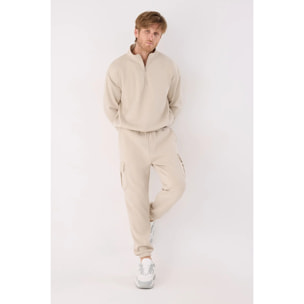 Sudadera deportiva hombre afelpada semi cremallera beige