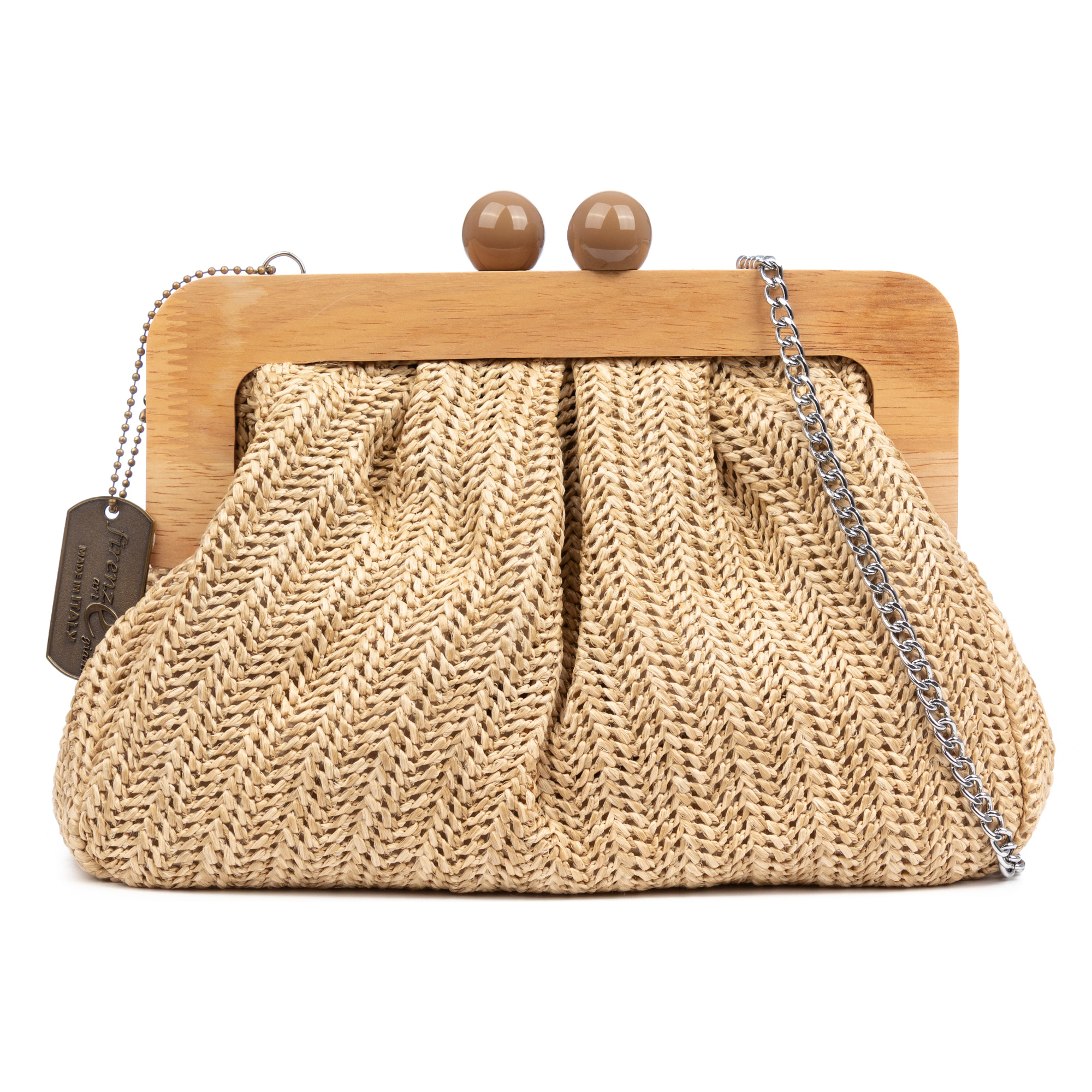 Benestare Bolso bandolera Mujer. Tela con detalles de madera natural y piel sintética.
