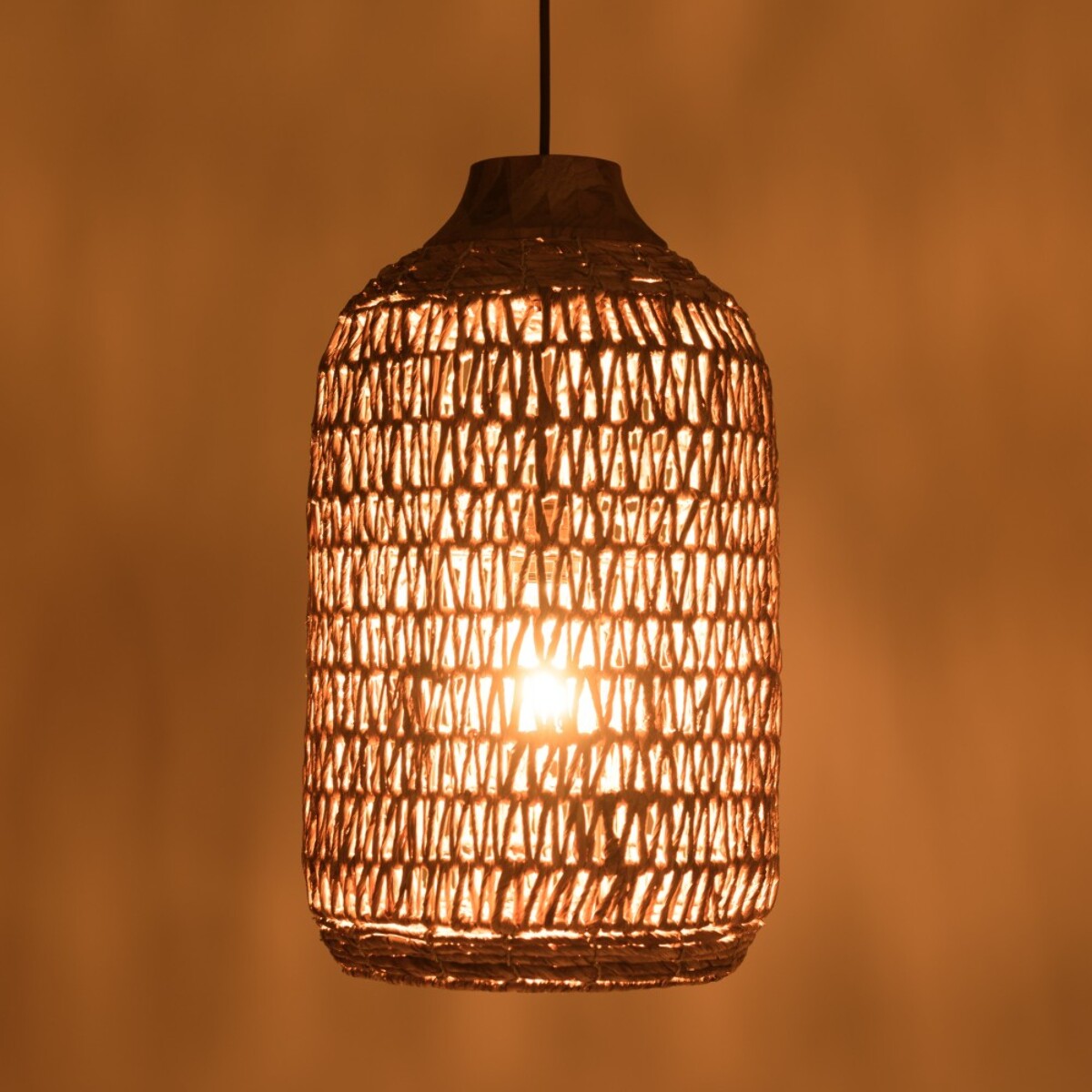SIXTINE - Suspension 30x30cm en abaca couleur naturelle et teck recyclé