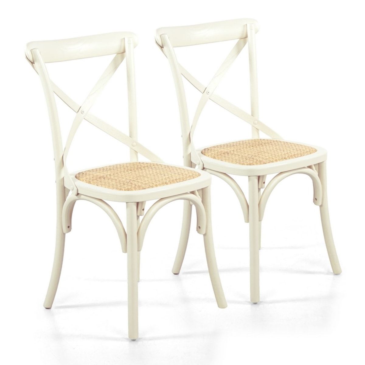 Sedie sala da pranzo in legno e rattan stile shabby avorio - Cross