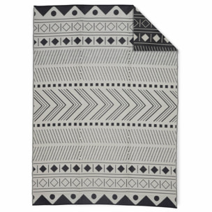 Tapis d’extérieur 270x360cm BAMAKO- Rectangulaire. motif ethnique noir / beige. jacquard. réversible. indoor / outdoor.