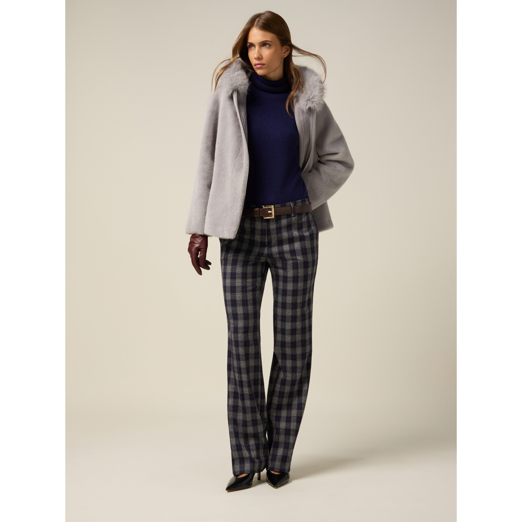 Oltre - Pantaloni gamba dritta in flanella check - Blu