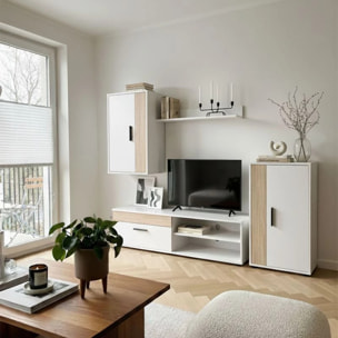 Mueble de salón modular Lunet en blanco artik roble canadian 190 cm Blanco Artik (Blanco Mate) - Roble Canadian