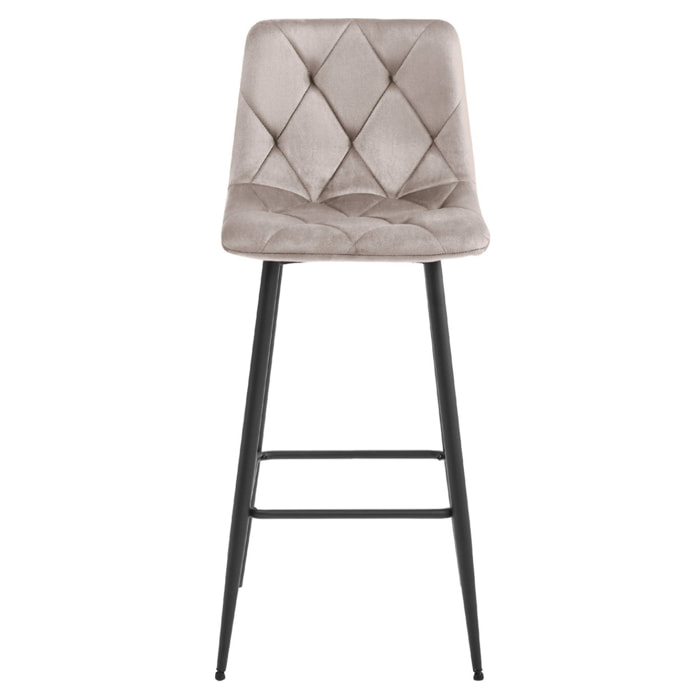 Sgabello bar NADO in velluto beige scuro e gambe nere