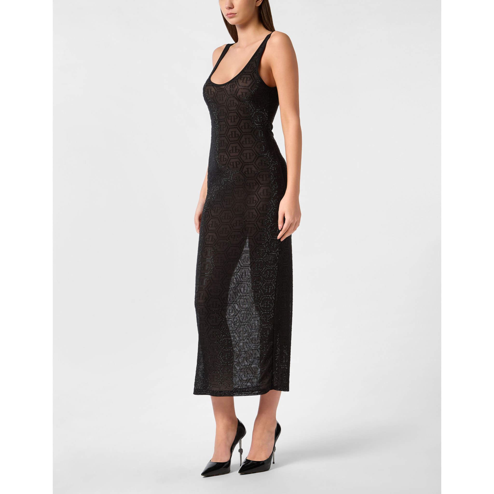 PHILIPP PLEIN Vestido largo de tirantes MONOGRAM