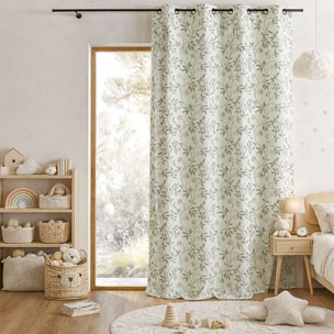 Rideau jacquard polycoton motifs végétaux - Vert