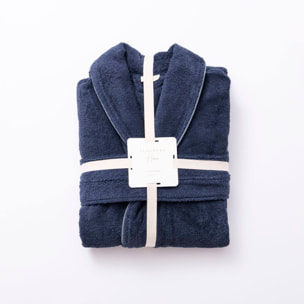 Albornoz s-m 100%algodón 360gsm azul con ribetes grises scalpers home