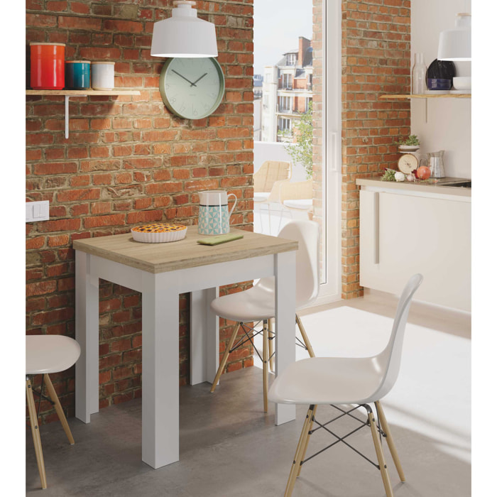 Tavolo Quadrato Allungabile Ausiliario Estensibile Design Moderno Stabile A Libro Da 67 A 134 Cm Con Piedini Antigraffio Bianco E Rovere