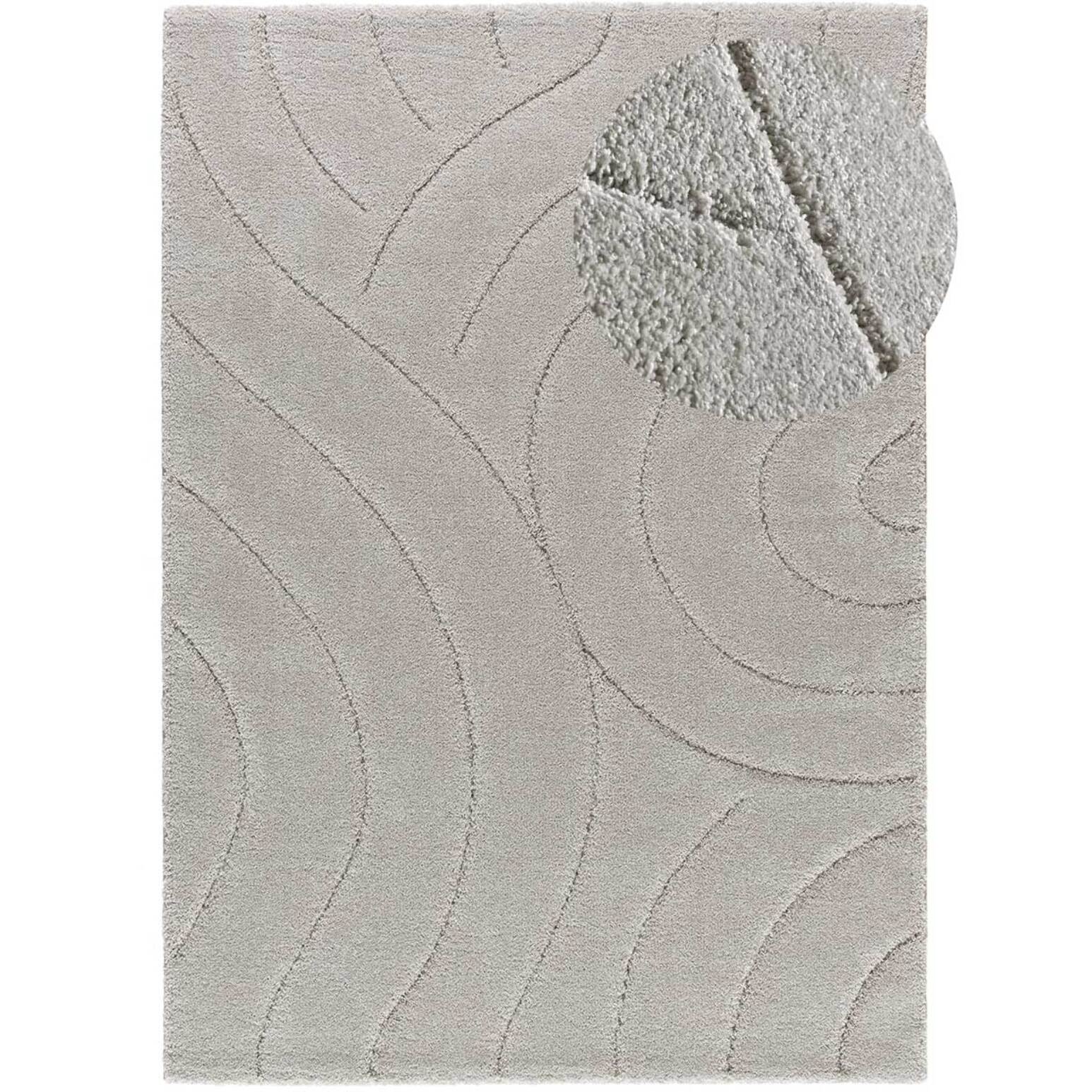 MOLIER Alfombra shaggy con formas abstractas en plata, varias medidas disponibles.