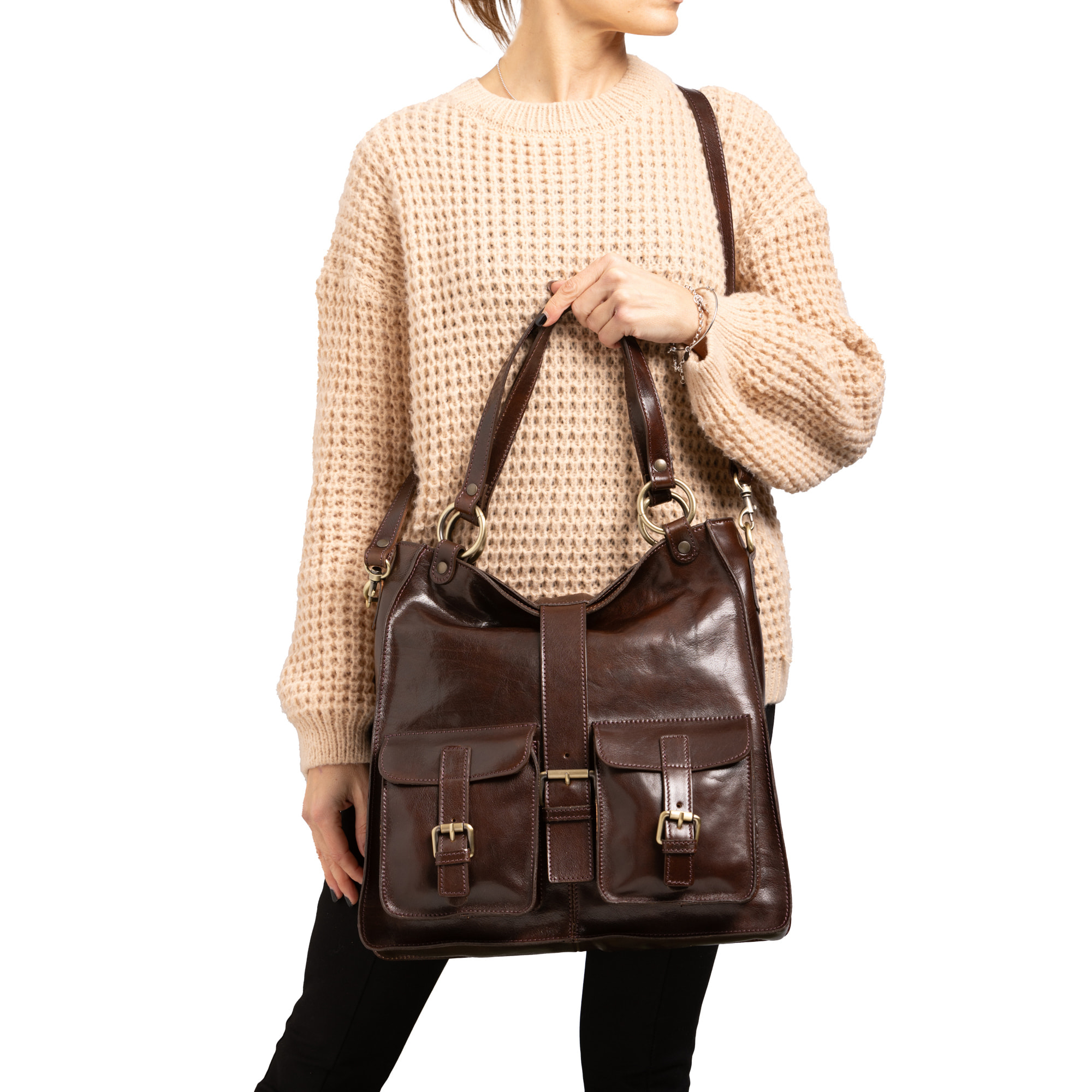 Borsa a spalla  da donna In Vera pelle Made in Italy 38x37x10 cm