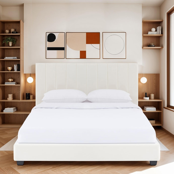 Lit avec tête de lit en velours - WILLIAM