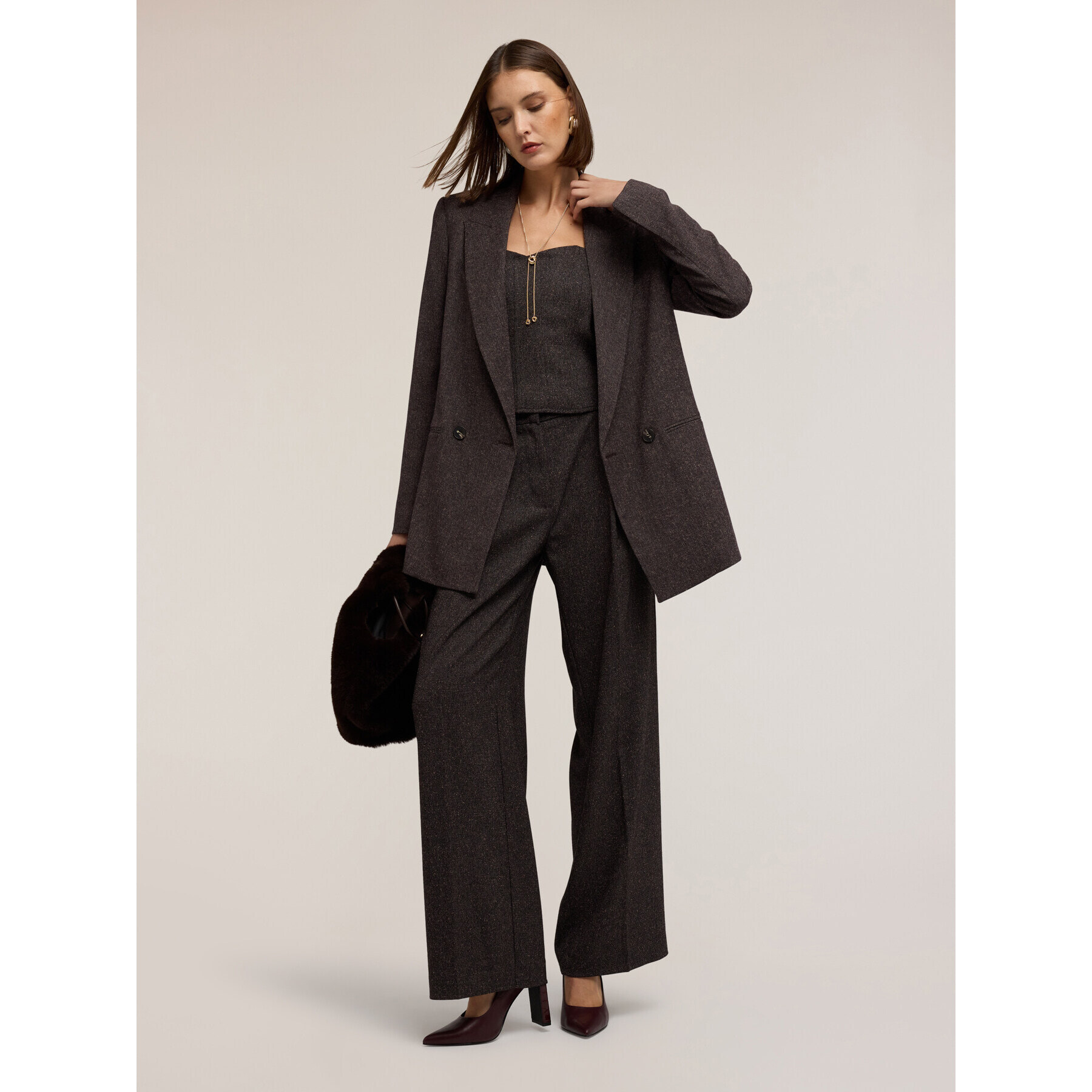 Motivi - Blazer estructurado cruzado en poliviscosa - Gris