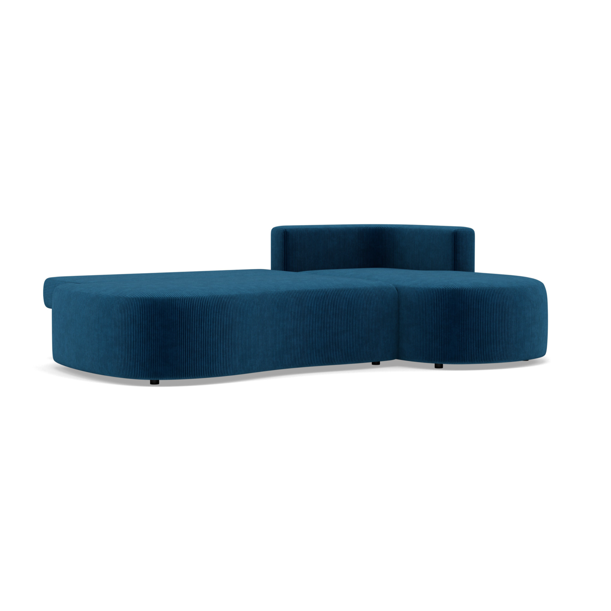 Mahina - canapé d'angle droit 4 places convertible avec coffre en velours côtelé - Bleu