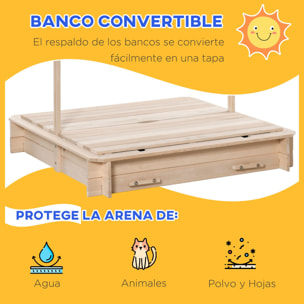 Arenero de Madera para Niños con Techo y Banco Toldo Ajustable 106x106x121 cm