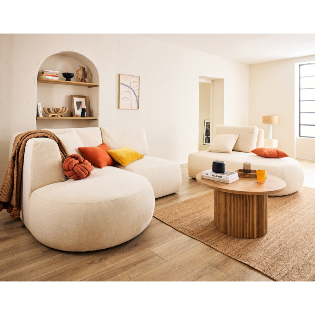 Santorini - module d'assise sans accoudoirs - en tissu texturé - Beige