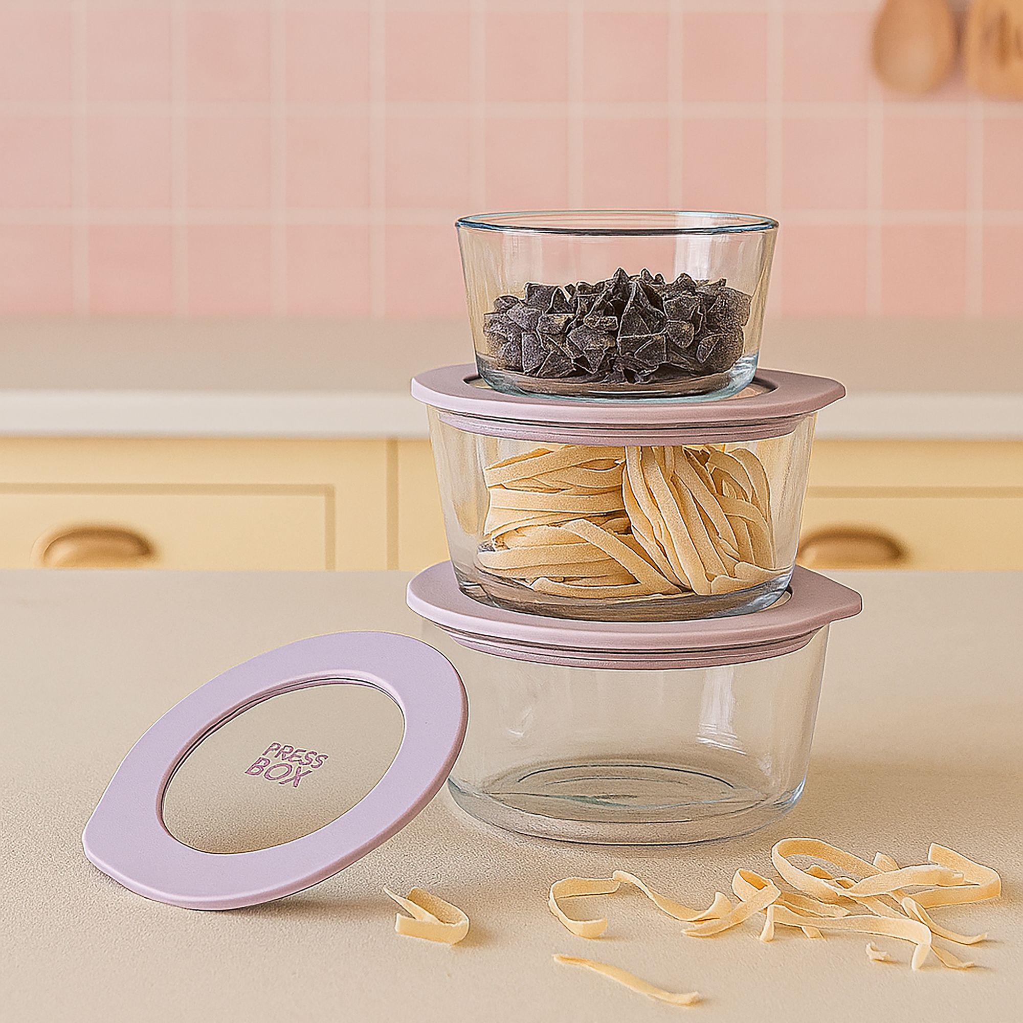 Boîte hermétique ronde rose 250ml PRESSBOX