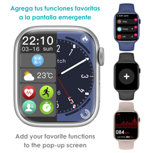 Smartwatch W29 Max con pantalla de 2.1 y modo always on. Monitor cardiaco 24h, O2 en sangre, notificaciones de Apps.