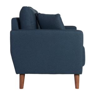 Canapé 2 places en tissu bleu foncé et bois foncé MUNIK