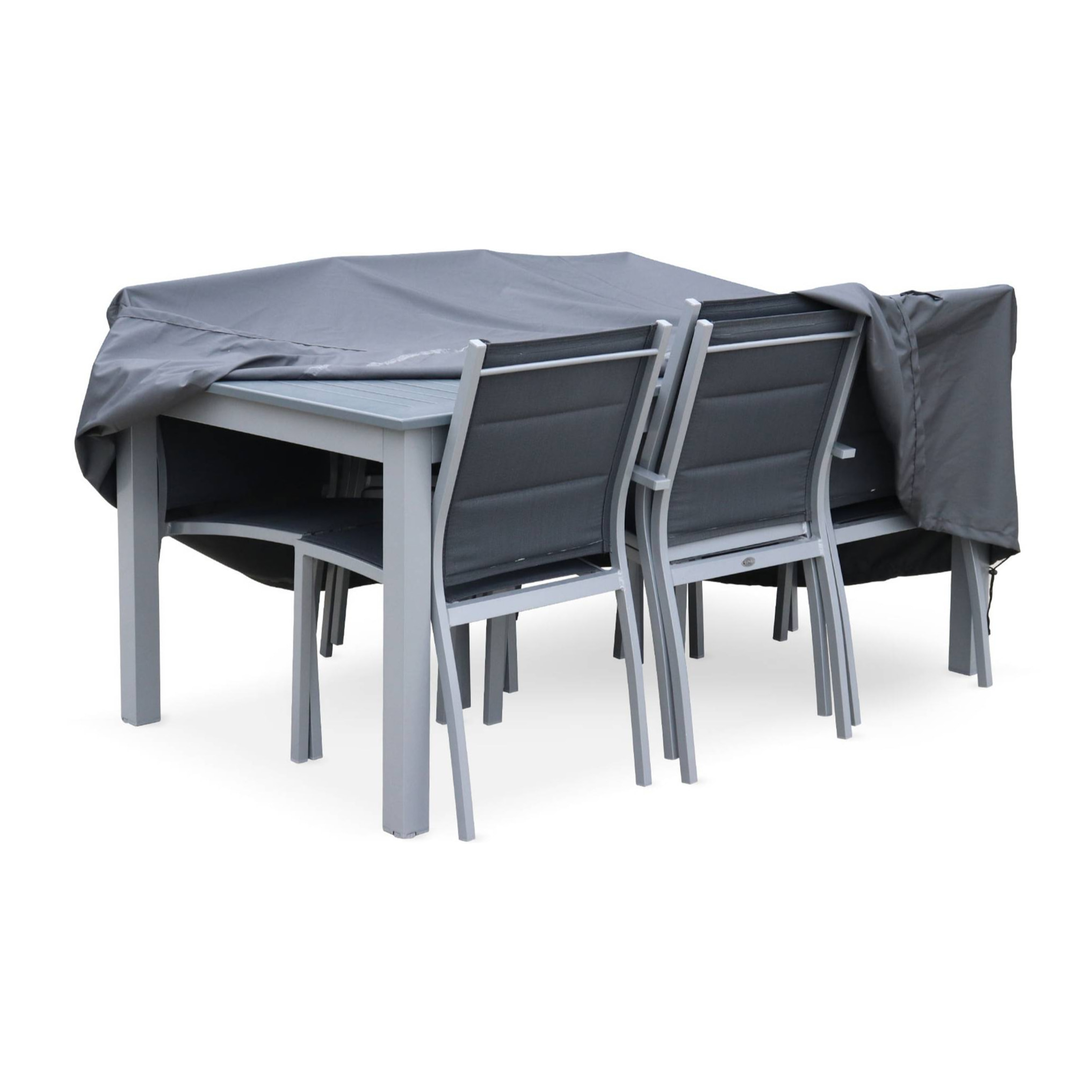 Housse de protection 175x124cm gris foncé - Bâche rectangulaire en polyester enduit PA pour tables de jardin Chicago et Bergamo