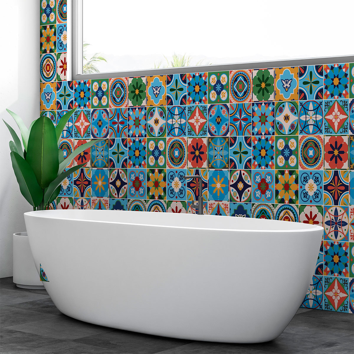 Stickers muraux - Sticker Mural Carrelage adhésif Cuisine Salle de Bain - 30 STICKERS CARRELAGES AZULEJOS TIZIANA