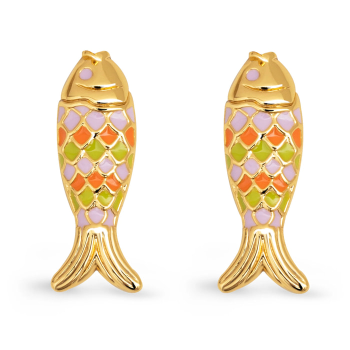 Orecchino Colored Fish Placcato Oro
