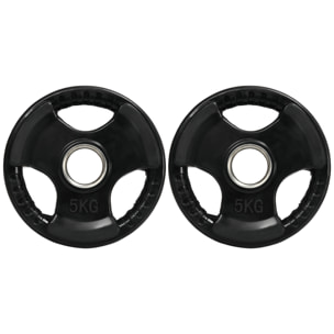 Disques de poids 2 x 5Kg - 3 poignées - trous dia.50mm - noir
