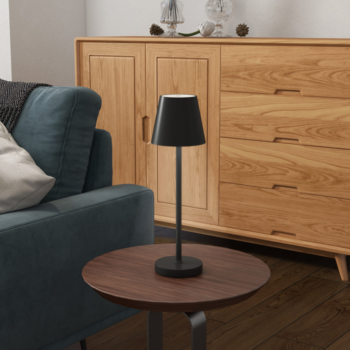 Lámpara de Mesita de Noche Inalámbrica, Lámpara de Mesa Táctil con Luces LED, USB-C Recargable, 3 Temperaturas de Color y Pantalla de Acrílico, para Dormitorio, Salón, Negro