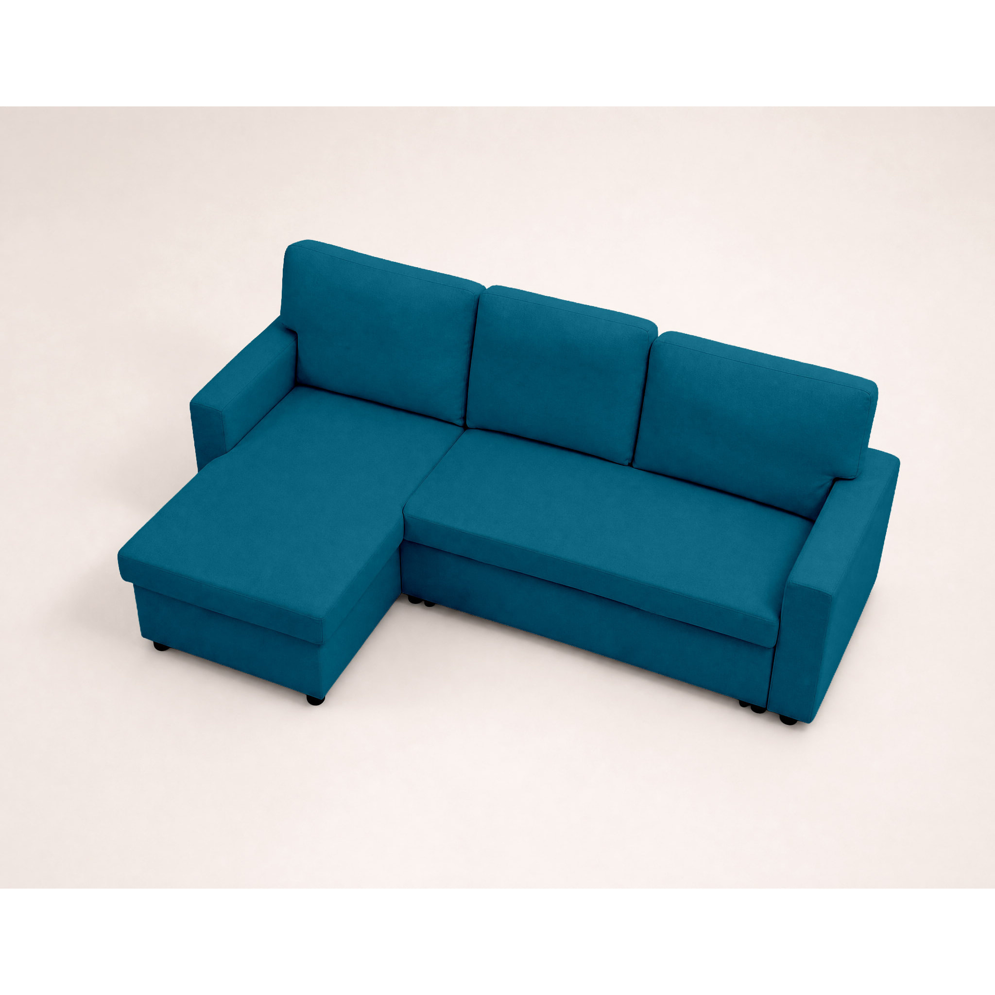 Meiya - canapé d'angle réversible 4 places convertible avec coffre en tissu - Bleu