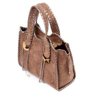 Avio bolso de mano mujer. Piel auténtica Gamuza con costura decorativa en piel auténtica brillante.