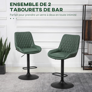 Lot de 2 tabourets de bar Vintage pivotant réglable dossier capitonné - repose-pied - revêtement synthétique vert