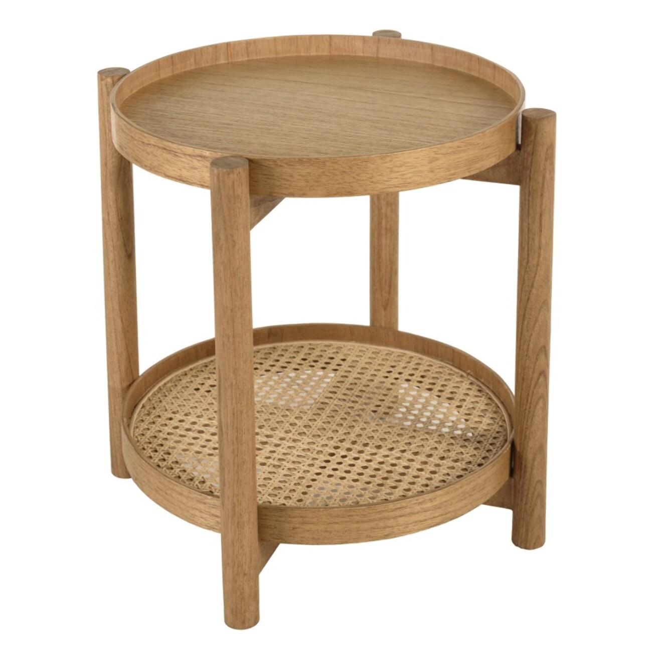 AMY - Table d'appoint en mindi 45.5cm avec tablette en rotin naturel AMY