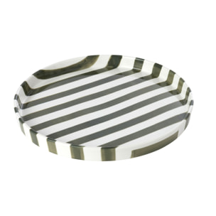 J-Line Assiette lignée - grès - vert olive/blanc - large