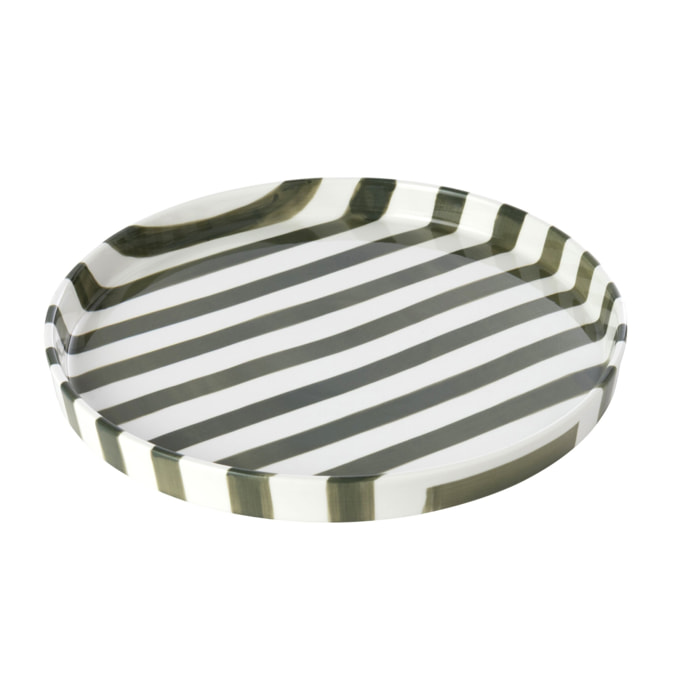 J-Line Assiette lignée - grès - vert olive/blanc - large