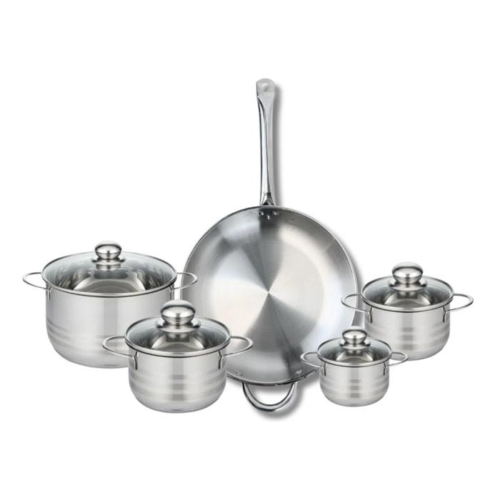 Ensemble de 1 Poêle de cuisson 32 cm et 4 faitouts 12, 14, 16 et 20 cm Elo Profi Brillant