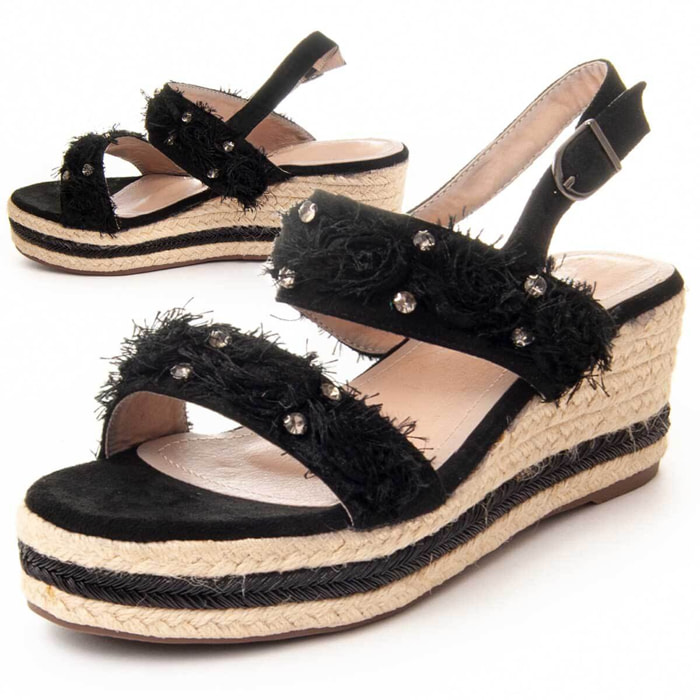 Sandalias de Cuña - Negro - Altura: 8 Cm