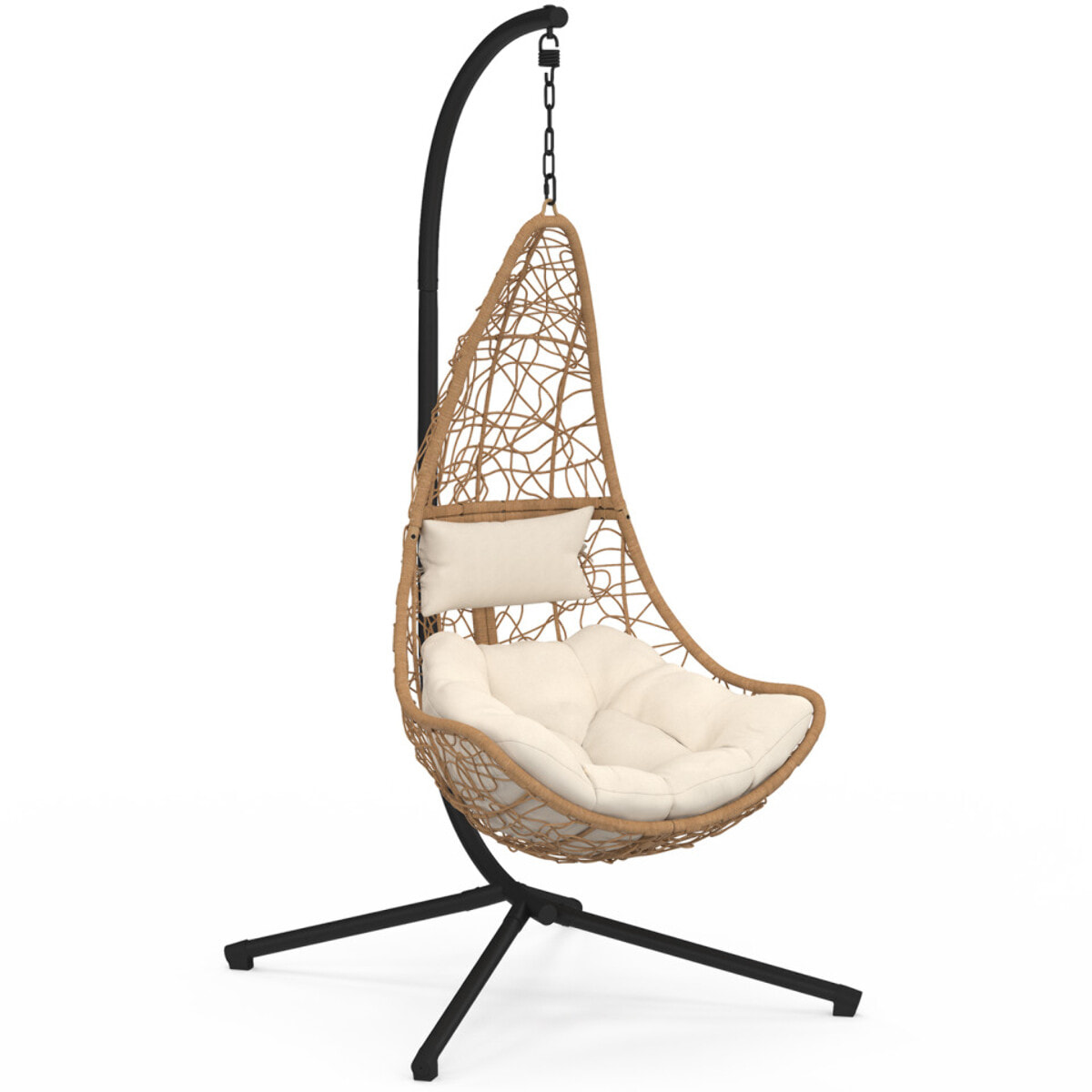 Fauteuil suspendu effet rotin et coussin écru