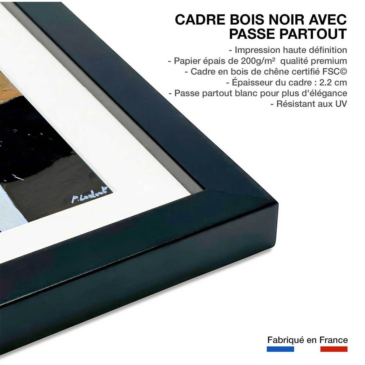 Affiche abstraite reminescence en arc-en-ciel Affiche + cadre en bois - Noir