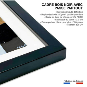 Affiche abstraite reminescence en arc-en-ciel Affiche + cadre en bois - Noir