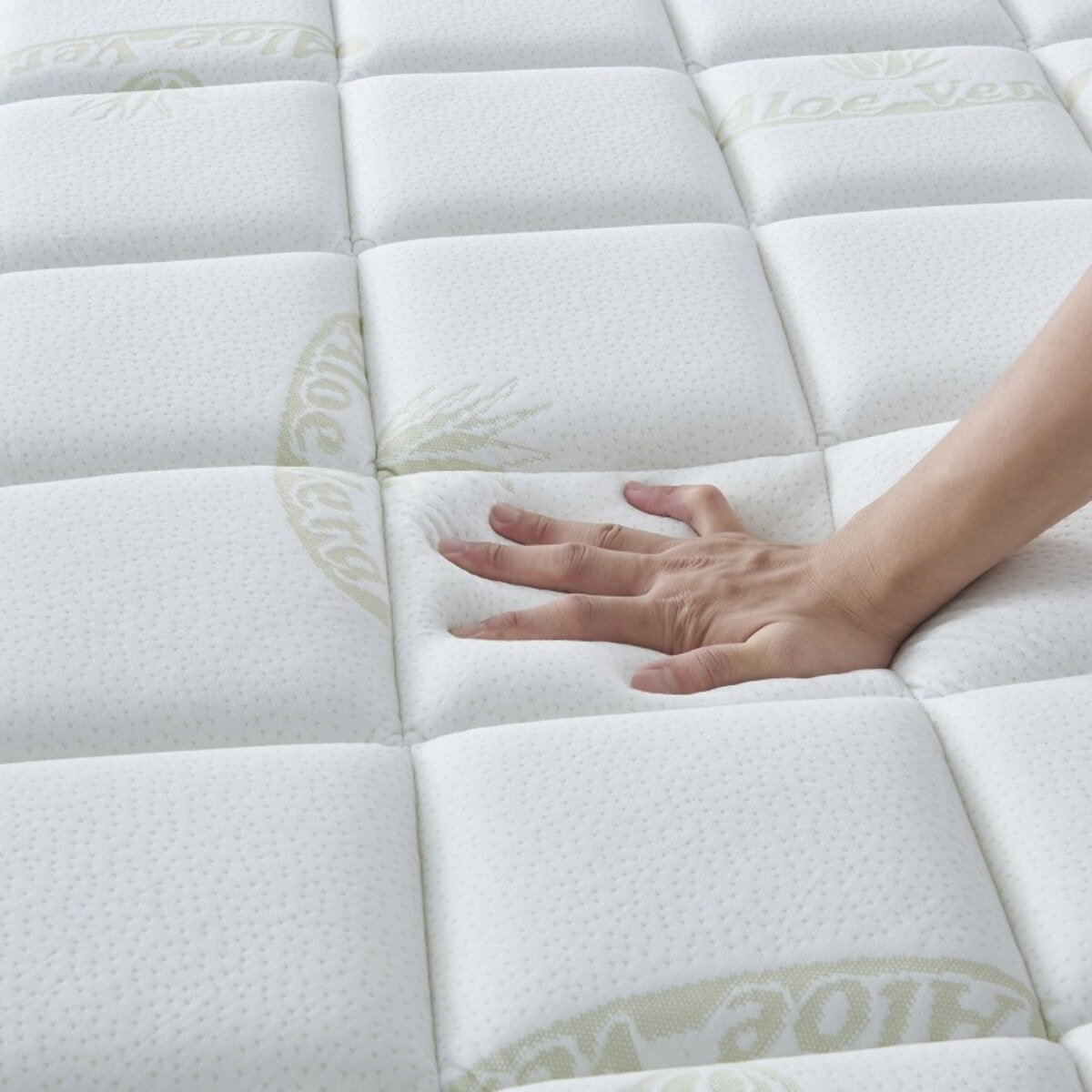 Ensemble Matelas Master & sommier déco| 100% Mémoire de forme | Surmatelas intégré | Cadre à lattes | Tissu | Gris Clair