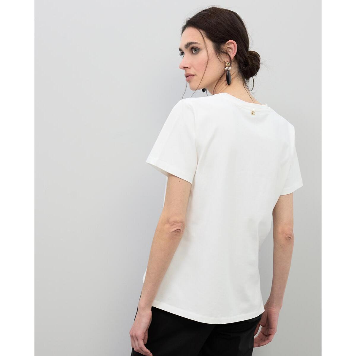 Maglietta con scollo a V con stampa animalier e perline