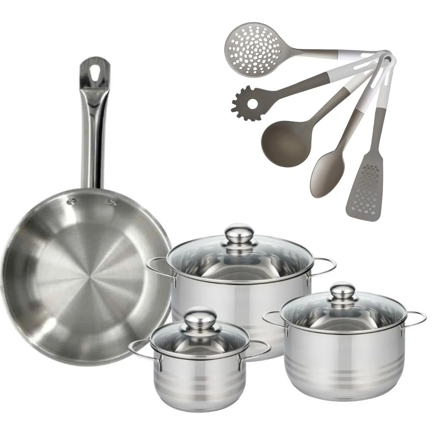 Lot de 1 Poêle et 3 Faitouts 16/20/24 cm Fackelmann Eterna avec 5 ustensiles Vario