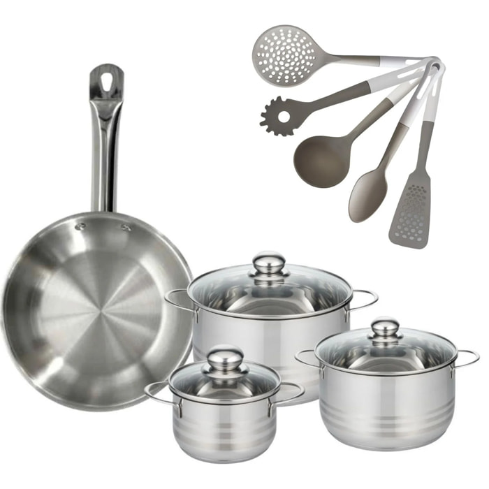 Lot de 1 Poêle et 3 Faitouts 16/20/24 cm Fackelmann Eterna avec 5 ustensiles Vario