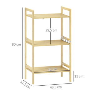 Étagère salle de bain bois bambou verni 3 niveaux réglables étagères à lattes dim. 43 x 31 x 80 cm