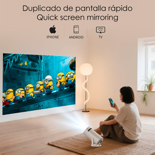 Proiettore LCD HY300 supporto 4K UHD, colore DCI-P3 98%, WiFi 6 e anti-riflesso. Da 30 a 300 pollici, 120 lm, 200000:1. Con telecomando.