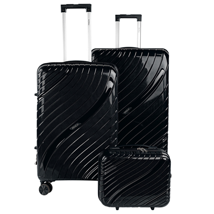 Juego De Maletas Rígidas Pp Itaca Danubio Negro